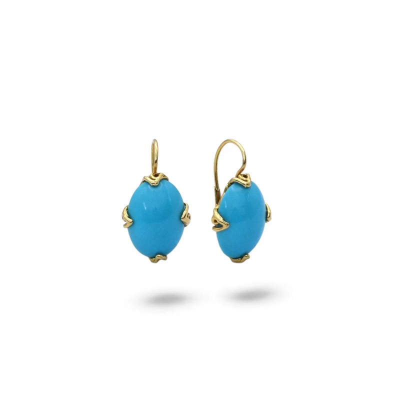Orecchini Pendenti Turchese ovale oro giallo 18kt