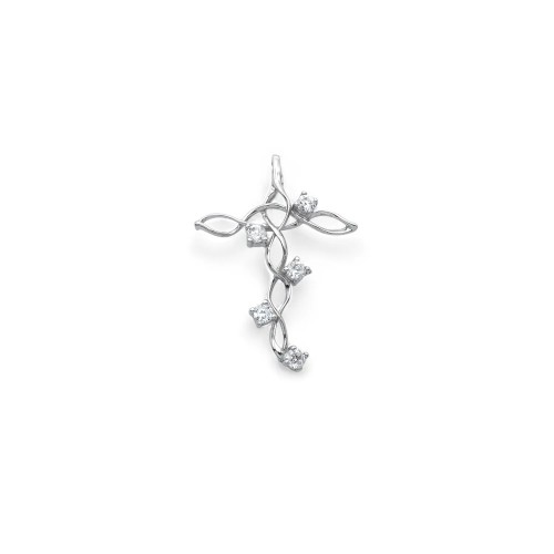 Ciondolo Croce Intrecciata Oro Bianco 18kt con Zirconi - 4cm