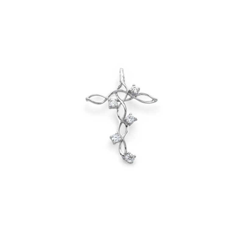 Ciondolo Croce Intrecciata Oro Bianco 18kt con Zirconi - 4cm