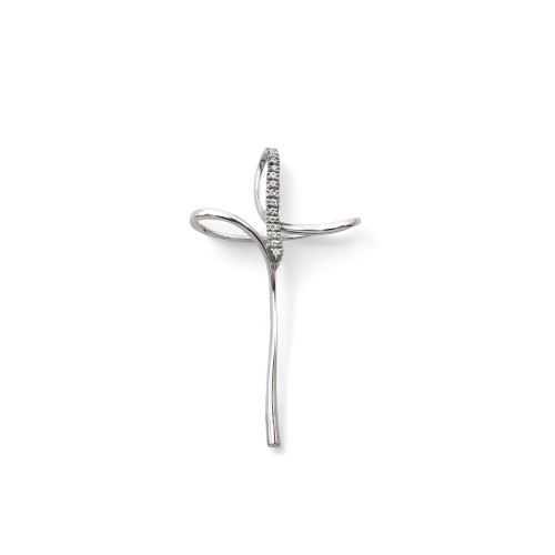 Ciondolo Croce Stretta e Lunga Oro Bianco 18kt con Zirconi | 6cm