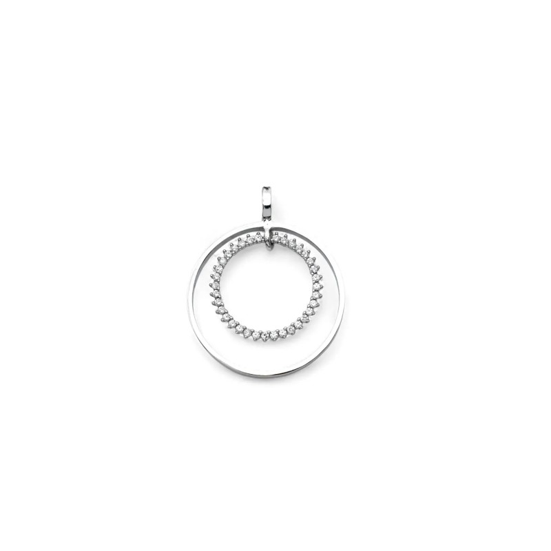 Ciondolo Due Cerchi Oro Bianco 18kt con Zirconi | 3,5cm