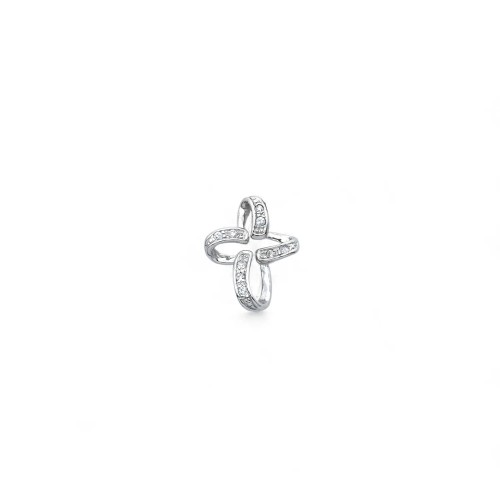 18 Karat Weißgold stilisierter Kreuzanhänger mit Zirkonia | 2 cm