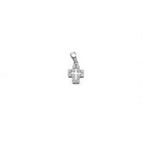 18 Karat Weißgold Pavé Kleiner Kreuzanhänger | 2 cm