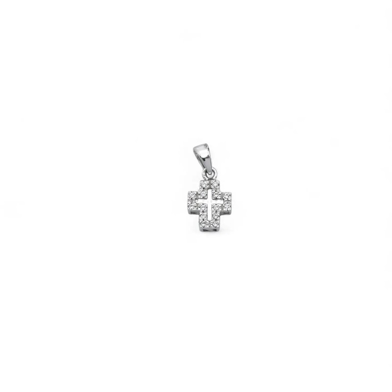 Ciondolo Croce Piccola Pavé Oro Bianco 18kt | 2cm