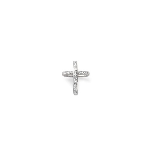 18kt White Gold Zircon Edge Cross Pendant | 2.5cm