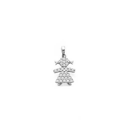 Ciondolo Bambina Pavé Zirconi Oro Bianco 18kt | 2,5cm