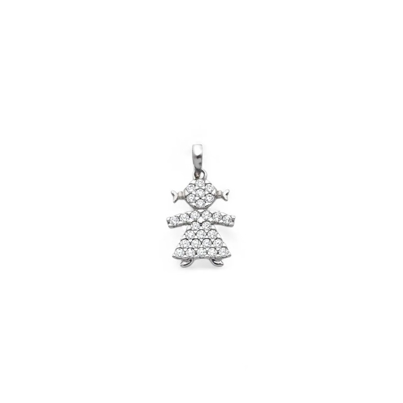 Ciondolo Bambina Pavé Zirconi Oro Bianco 18kt | 2,5cm