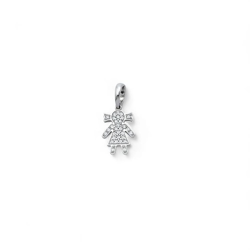 Colgante de niña con circonitas pavé en oro blanco de 18 kt | 2,0 cm