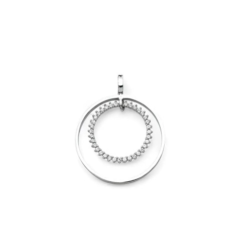Ciondolo Due Cerchi Oro Bianco 18kt con Zirconi | 3,5cm