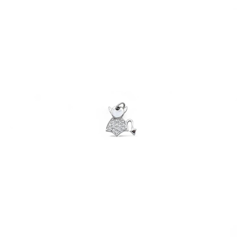 Ciondolo Diavoletto Pavé Zirconi Oro Bianco 18kt | 1,5cm