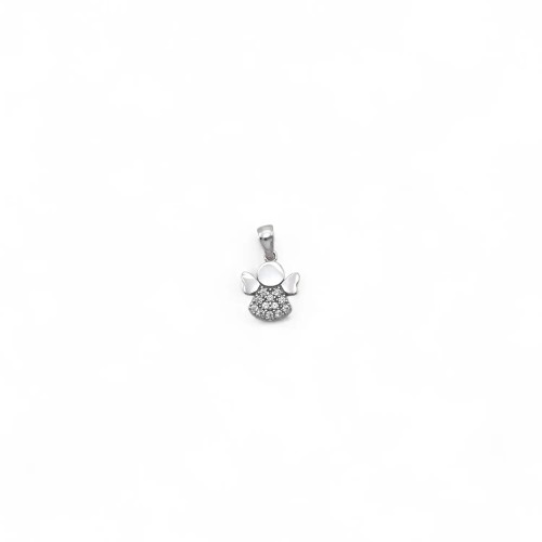 Ciondolo Angioletto Oro Bianco 18kt con Pavé Zirconi | 1,5cm