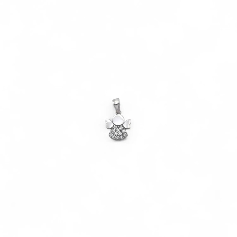 Ciondolo Angioletto Oro Bianco 18kt con Pavé Zirconi | 1,5cm