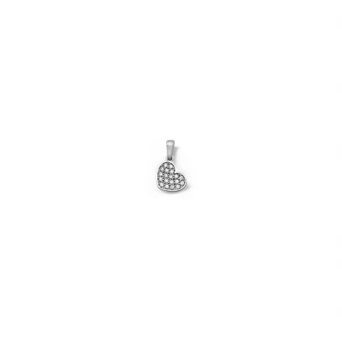 Ciondolo Cuore Pavé Zirconi Oro Bianco 18kt - 1,5cm