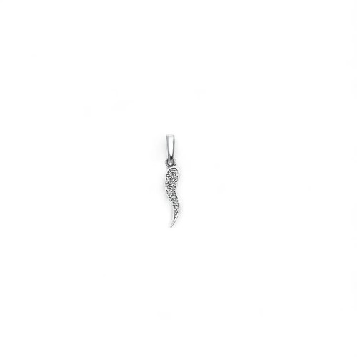 Ciondolo Cornetto Portafortuna Oro Bianco 18kt con Zirconi | 2,5cm