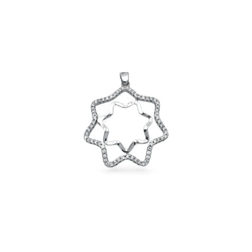Ciondolo Stella a Otto Punte Oro Bianco 18kt con Zirconi | 3,5cm