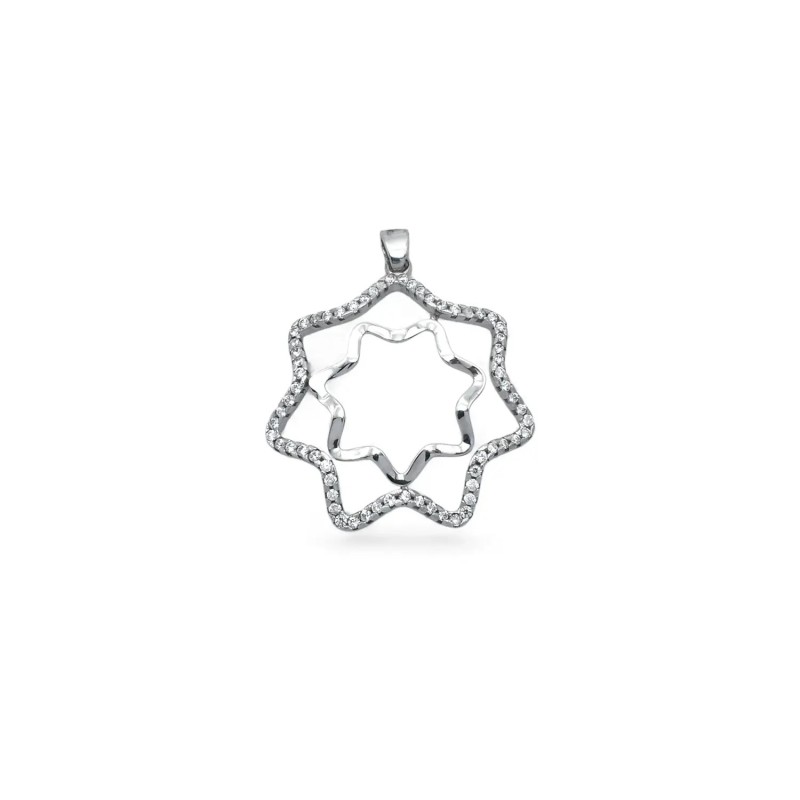 Ciondolo Stella a Otto Punte Oro Bianco 18kt con Zirconi | 3,5cm