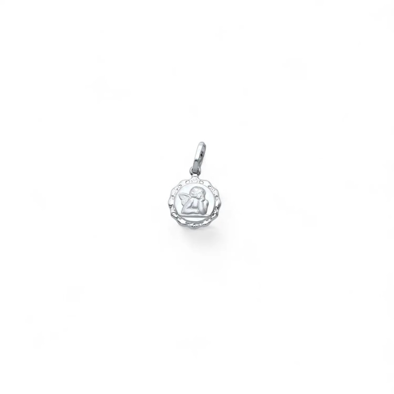 Ciondolo Angioletto Tondo Traforato Oro Bianco 18kt | 1,5cm