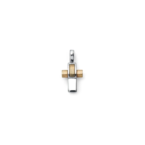 Ciondolo Croce Bicolore Oro Giallo Satinato 18kt | 3cm