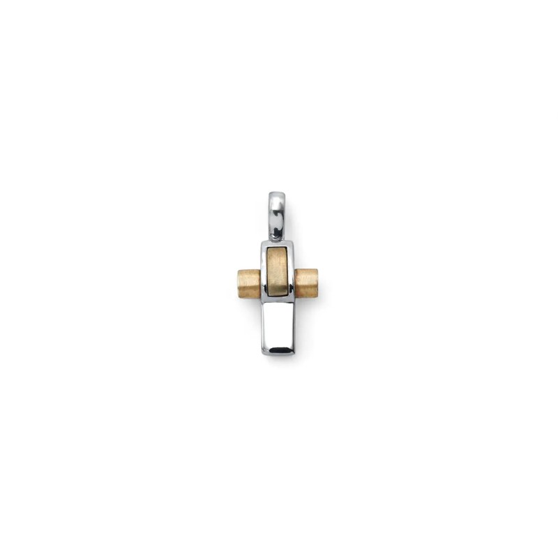 Ciondolo Croce Bicolore Oro Giallo Satinato 18kt | 3cm