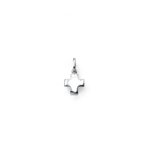 Ciondolo Croce Bombata Liscio Oro Bianco 18kt | 2cm