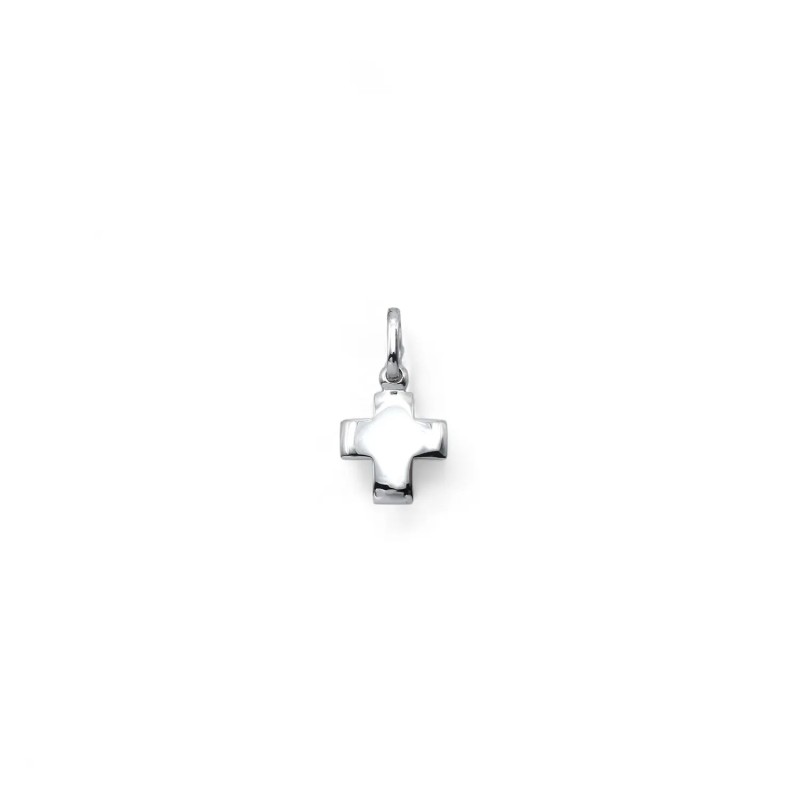 Ciondolo Croce Bombata Liscio Oro Bianco 18kt | 2cm