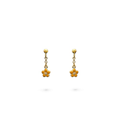 Pendientes de flor esmaltada en oro amarillo de 18 kt | 1,5 cm