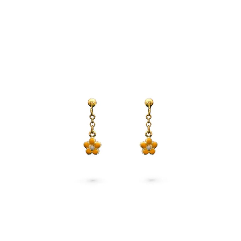 Orecchini Fiore Smalto Oro Giallo 18kt | 1,5cm