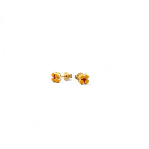 Orecchini Bottoncini Fiore Smalto Oro Giallo 18kt | Ø 0,5cm