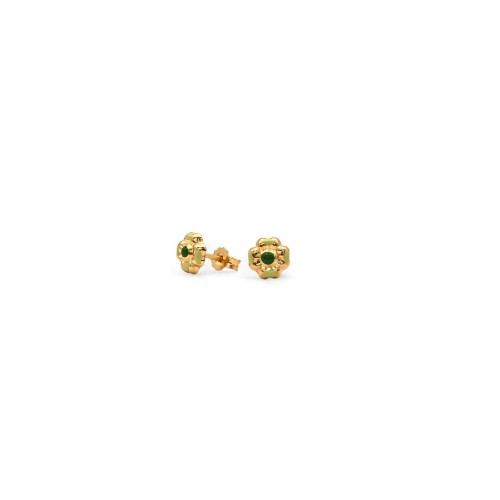 Orecchini Bottoncini Fiore Verde Smalto Oro Giallo 18kt | Ø 0,5cm