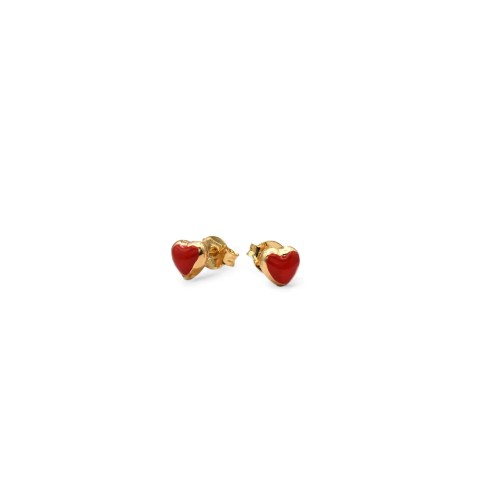 Orecchini Bottoncini Cuore Rosso Smalto Oro Giallo 18kt | Ø 0,5cm
