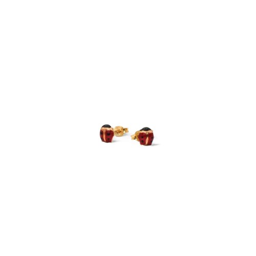 Pendientes de botón con mariquita esmaltada en oro amarillo de 18 kt | Ø 0,5 cm