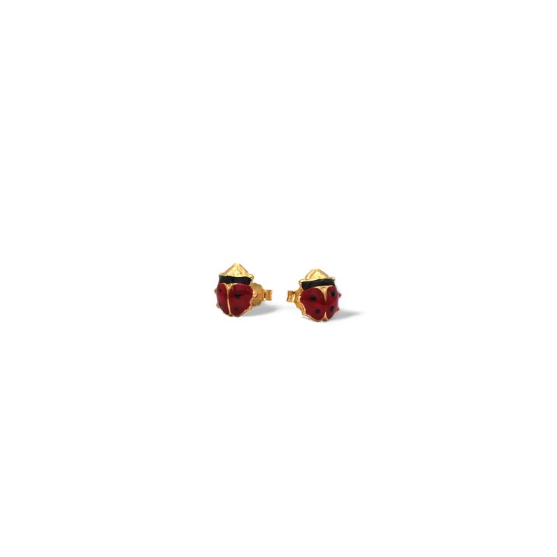 Orecchini Bottoncini Coccinella Smalto Oro Giallo 18kt | Ø 0,7cm