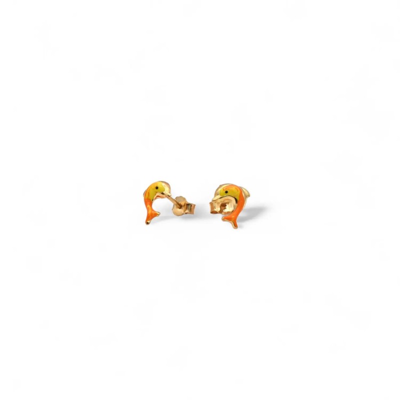 Orecchini Bottoncini Delfino Smalto Oro Giallo 18kt | 1cm