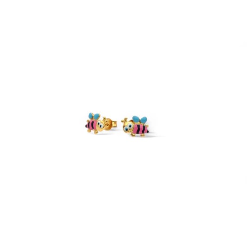 Orecchini Bottoncini Ape Smalto Oro Giallo 18kt | 1cm