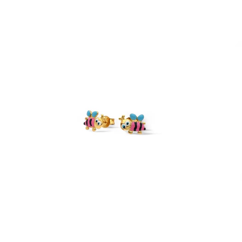 Orecchini Bottoncini Ape Smalto Oro Giallo 18kt | 1cm