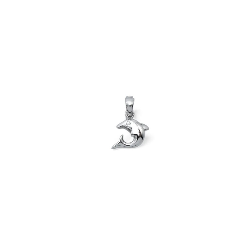 Ciondolo Delfino Zircone Oro Bianco 18kt | 2cm