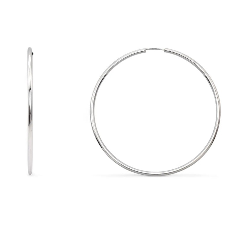 Orecchini a Cerchio Giganti Lisci Oro Bianco 18kt | Ø 6cm