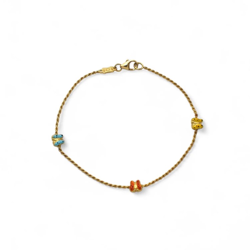 18kt Yellow Gold Enamel Butterfly Bracelet | 18cm