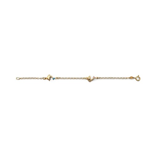 Pulsera infantil con delfín esmaltado en oro amarillo de 18 kt | 14 cm