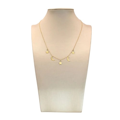 Collar con colgante de estrella y luna en oro amarillo de 18 quilates | 42 cm