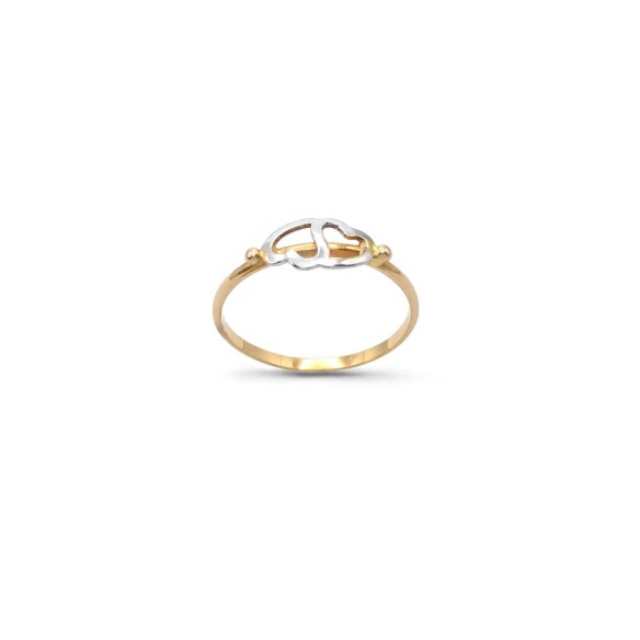 18kt Yellow and White Gold Two-Tone Double Hearts Ring
