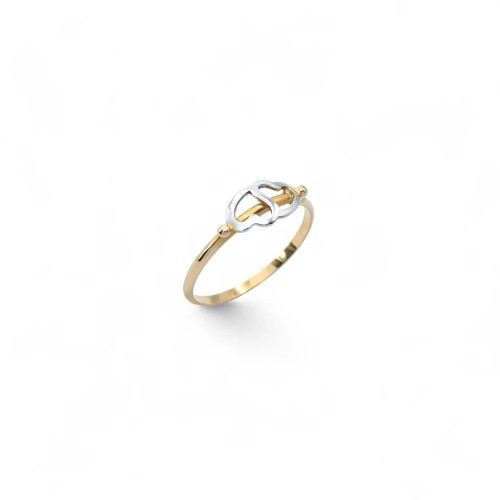 Anillo bicolor de doble corazón en oro amarillo y blanco de 18 quilates