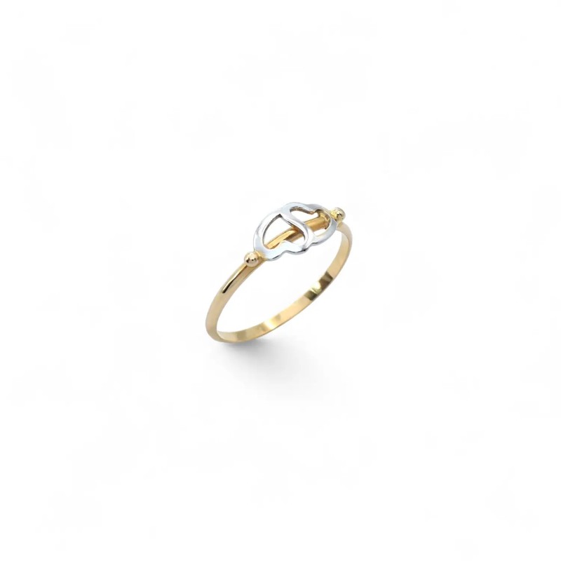 Anello Doppi Cuori Bicolore Oro Giallo e Bianco 18kt Anello Doppi Cuori Bicolore Oro Giallo e Bianco 18kt
