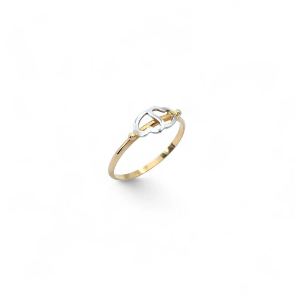 Anello Doppi Cuori Bicolore Oro Giallo e Bianco 18kt
