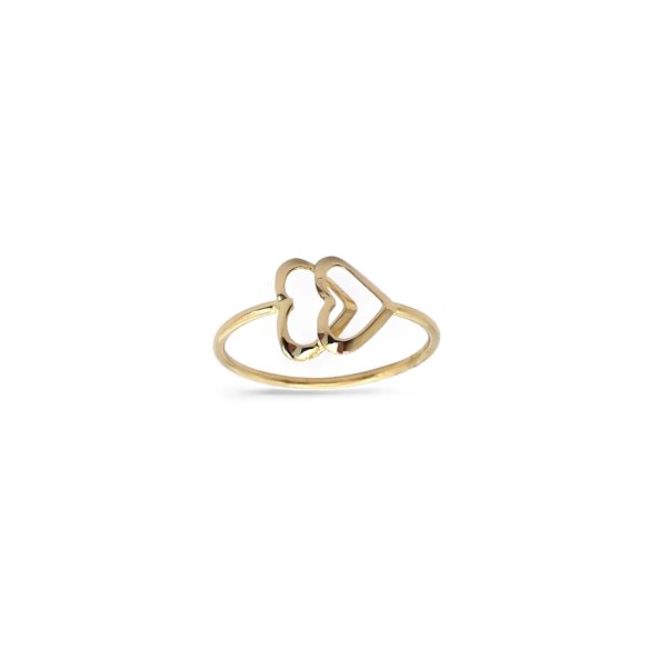 Anillo estilizado de doble corazón en oro amarillo de 18 quilates
