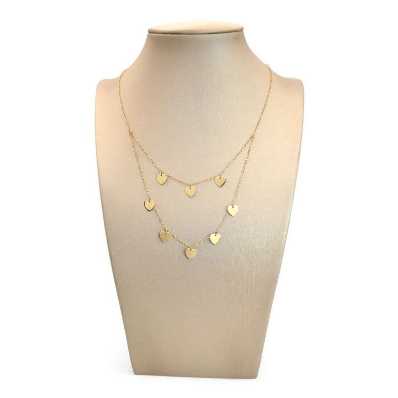 Collar de corazón de doble cadena de oro amarillo de 18 quilates Collar de corazón de doble cadena de oro amarillo de 18 quilates