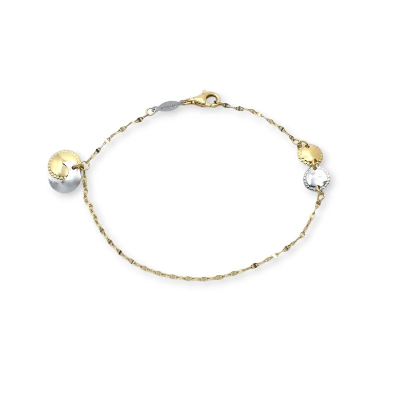 Pulsera bicolor de oro amarillo y blanco de 18 quilates con diseño de plaquetas Pulsera bicolor de oro amarillo y blanco de 18 quilates con diseño de plaquetas