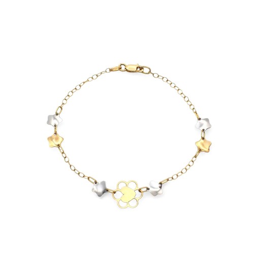 Zweifarbiges Stern- und Blumenarmband aus 18-karätigem Gelb- und Weißgold
