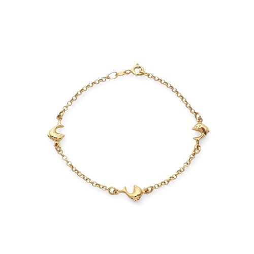 18kt Yellow Gold Polished Dolphin Bracelet | 18cm