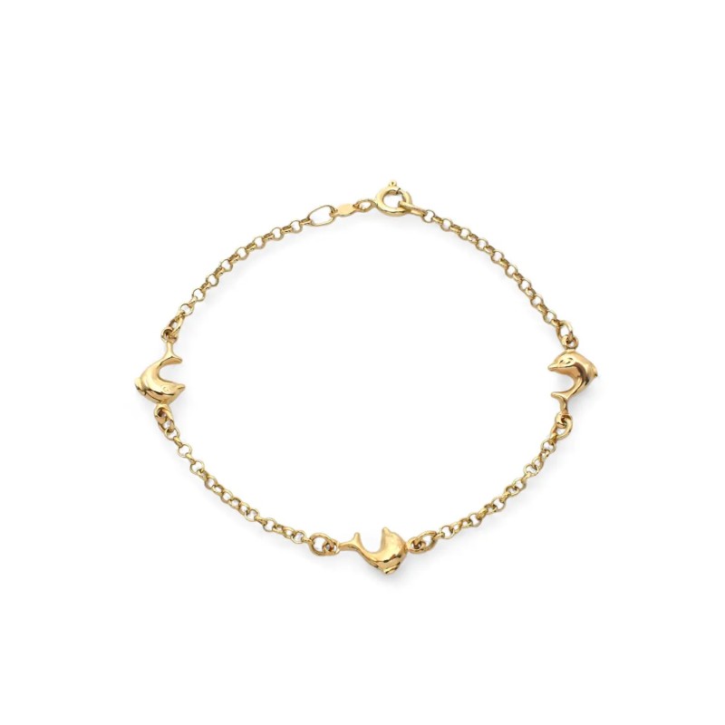 Armband mit Delfinmotiv aus 18-karätigem Gelbgold, poliert | 18 cm